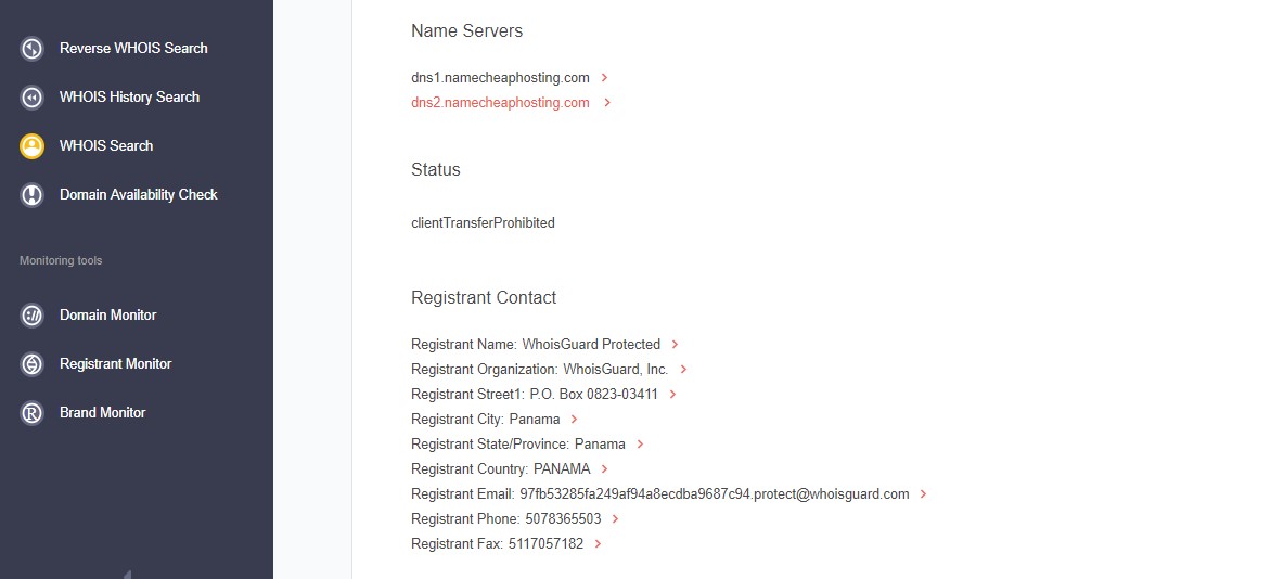 Running Payoneeryv.com through WHOIS search and WHOIS history search